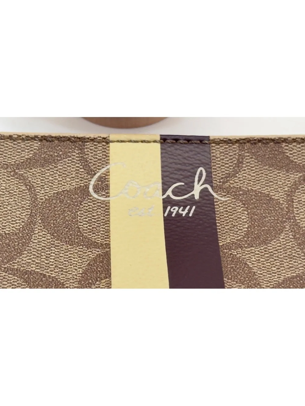Coach Corner Zip Wristlet Signature Canvas with Stripe Tan/Brown